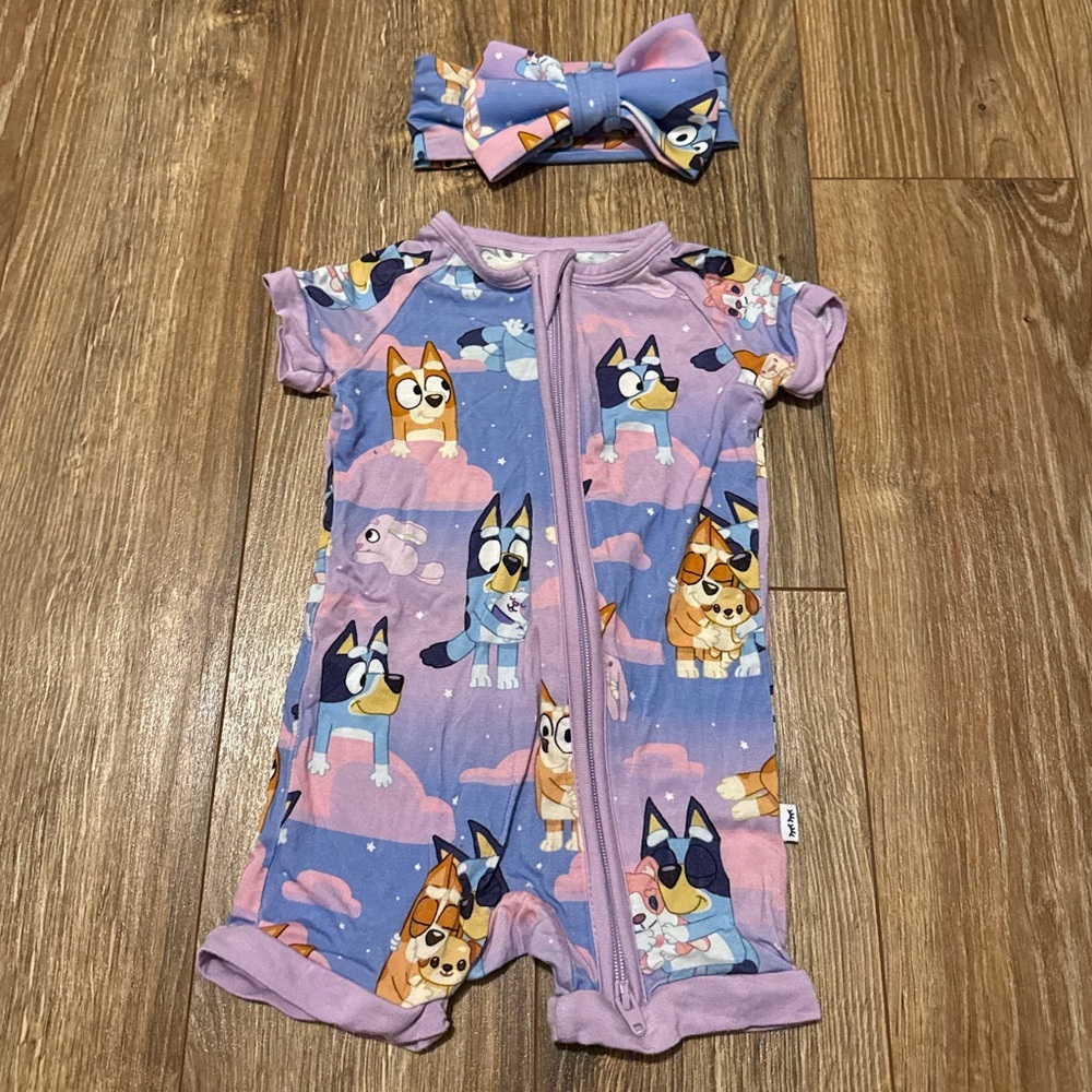 Little Sleepies Bluey Sleepytime Shorty Zippy With Bow